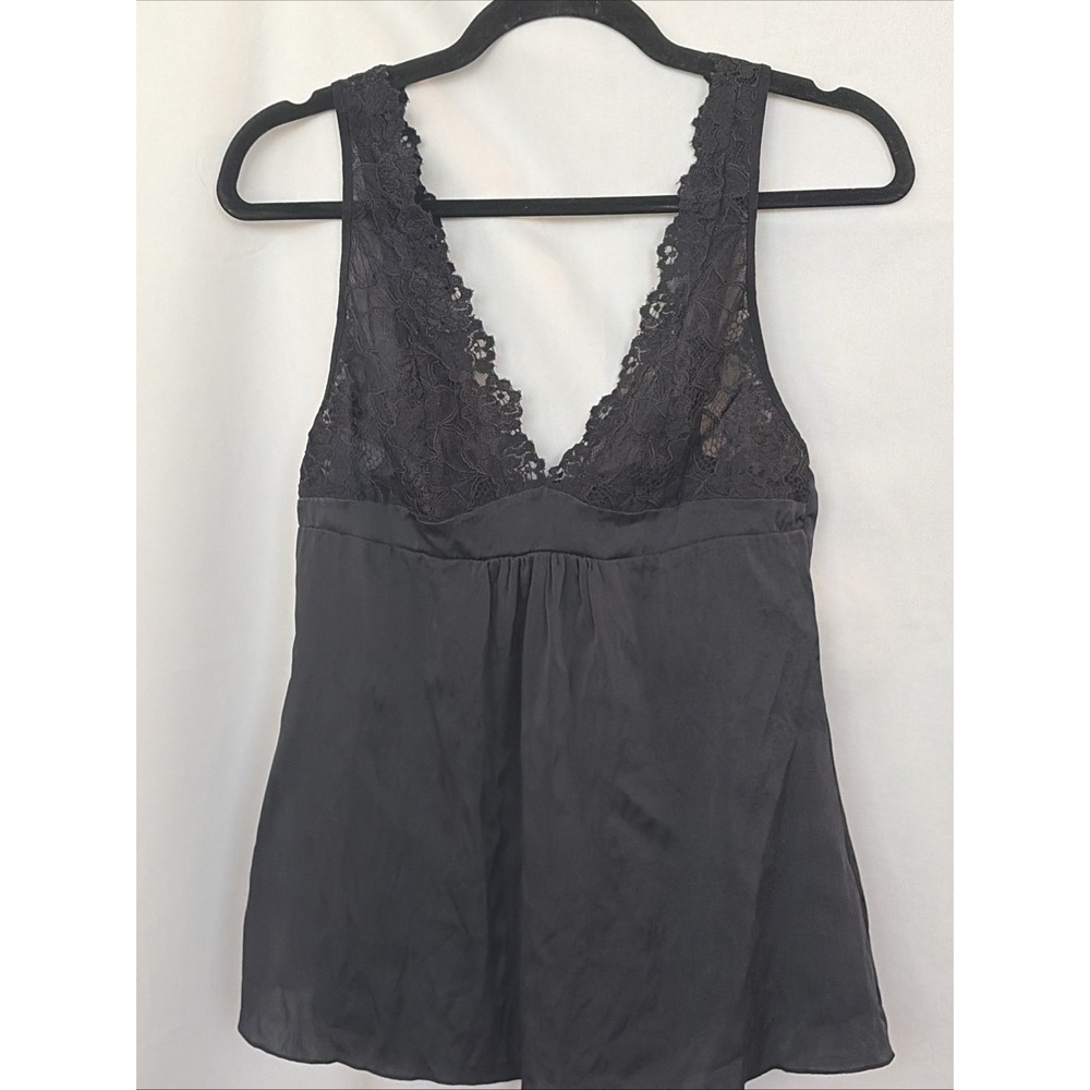 Josie Natori Black Floral Lace Camisole Silk Blend Romance Y2K Coquette Size M